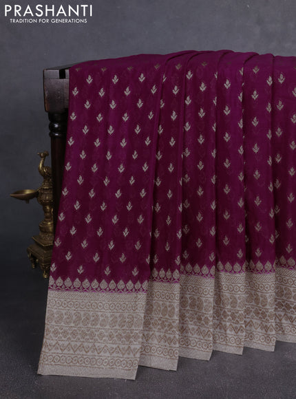 Banarasi Art Georgette Saree deep purple and beige with woven buttas and woven border