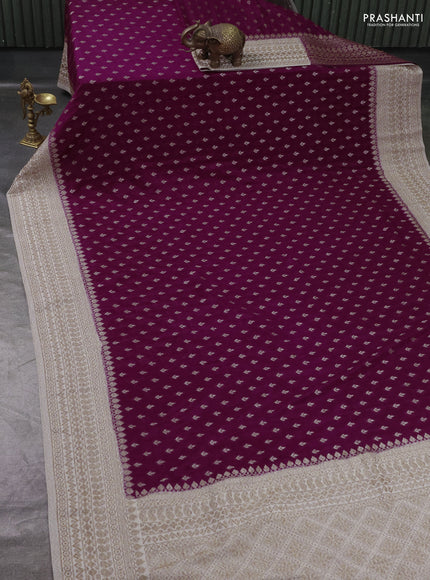 Banarasi Art Georgette Saree deep purple and beige with woven buttas and woven border