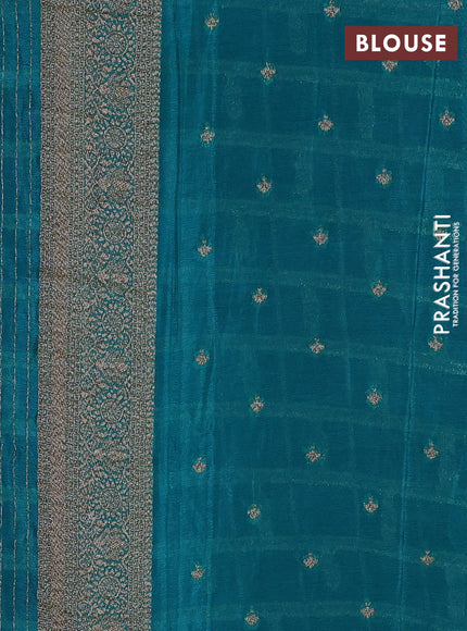 Banarasi Art Georgette Saree purple and teal green with allover thread & zari checked pattern and woven border