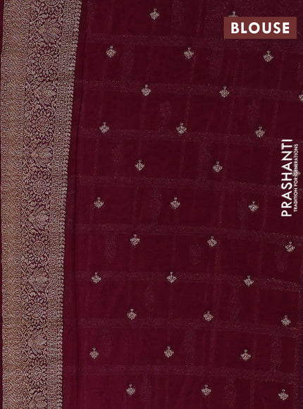 Banarasi Art Georgette Saree orange and purple with allover thread & zari checked pattern and woven border