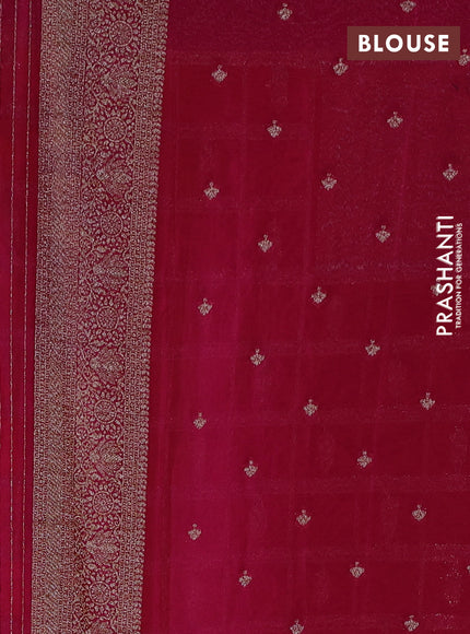 Banarasi Art Georgette Saree mango yellow and magenta pink with allover thread & zari checked pattern and woven border