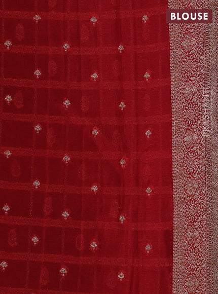 Banarasi Art Georgette Saree brown and red with allover thread & zari checked pattern and woven border