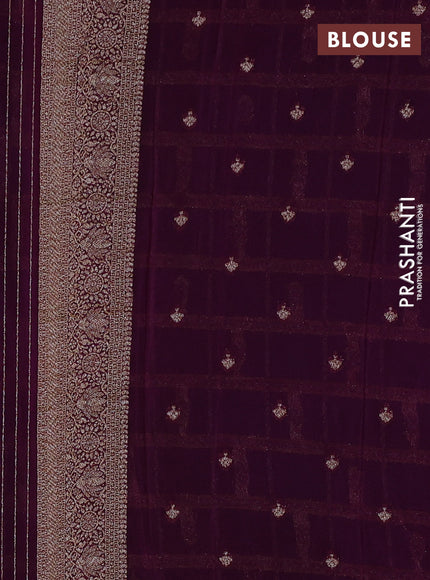 Banarasi Art Georgette Saree peacock blue and wine shade with allover thread & zari checked pattern and woven border