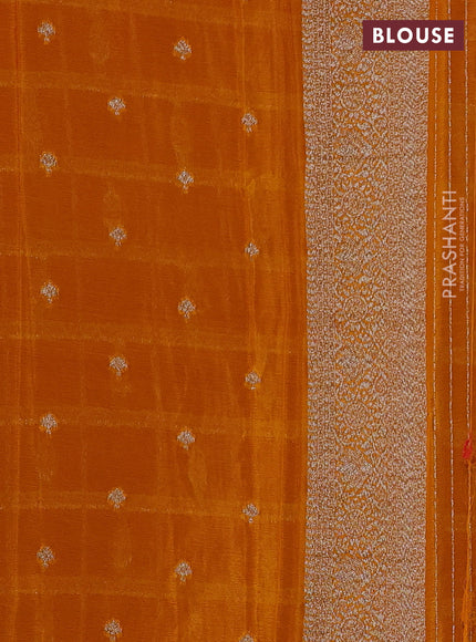 Banarasi Art Georgette Saree red and mustard yellow with allover thread & zari checked pattern and woven border