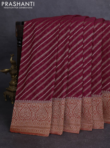 Banarasi Art Georgette Saree maroon and orange with allover thread & zari leheriya weaves and woven border
