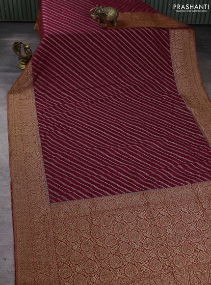 Banarasi Art Georgette Saree maroon and orange with allover thread & zari leheriya weaves and woven border