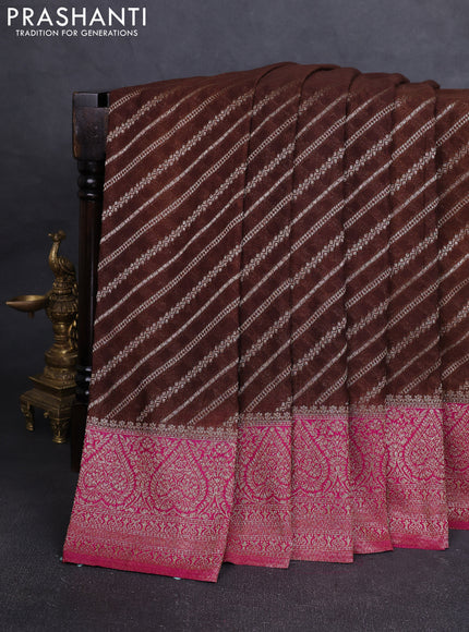 Banarasi Art Georgette Saree brown and pink with allover thread & zari leheriya weaves and woven border