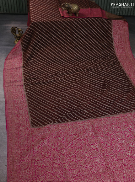 Banarasi Art Georgette Saree brown and pink with allover thread & zari leheriya weaves and woven border