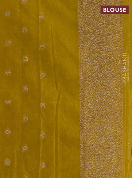 Banarasi Art Georgette Saree purple and mustard yellow with allover thread & zari leheriya weaves and woven border