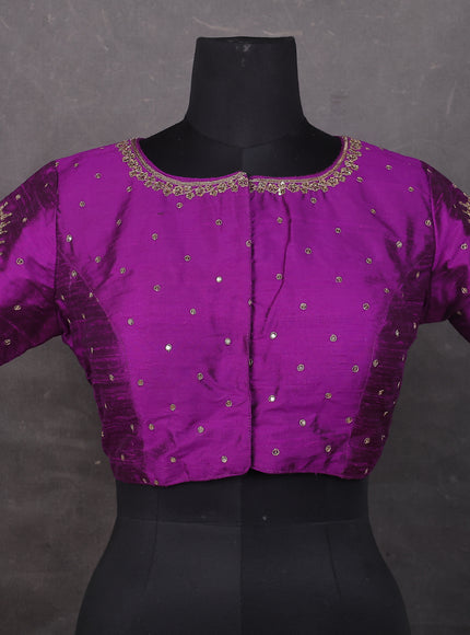 Purple Raw silk Embroidery Readymade Blouse