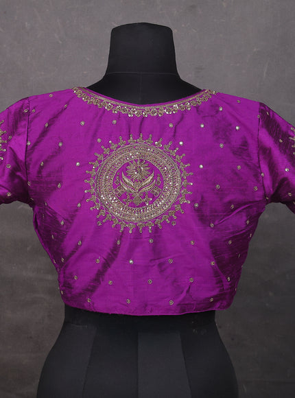 Purple Raw silk Embroidery Readymade Blouse