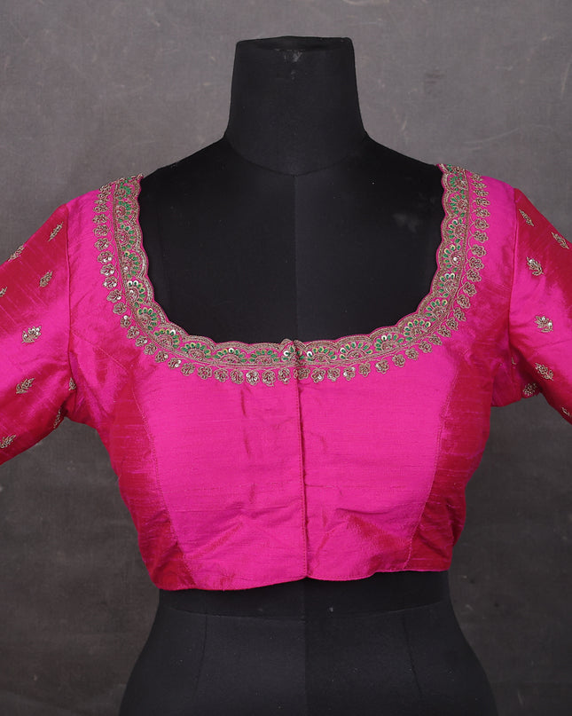 Pink Raw silk Embroidery Readymade Blouse