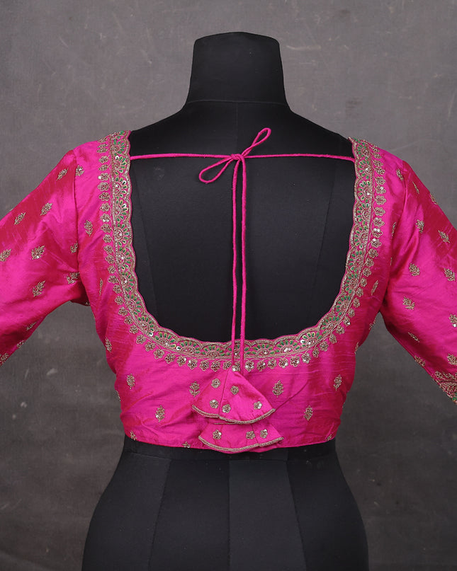 Pink Raw silk Embroidery Readymade Blouse