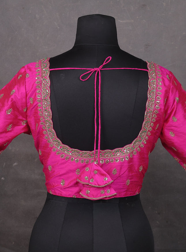 Pink Raw silk Embroidery Readymade Blouse