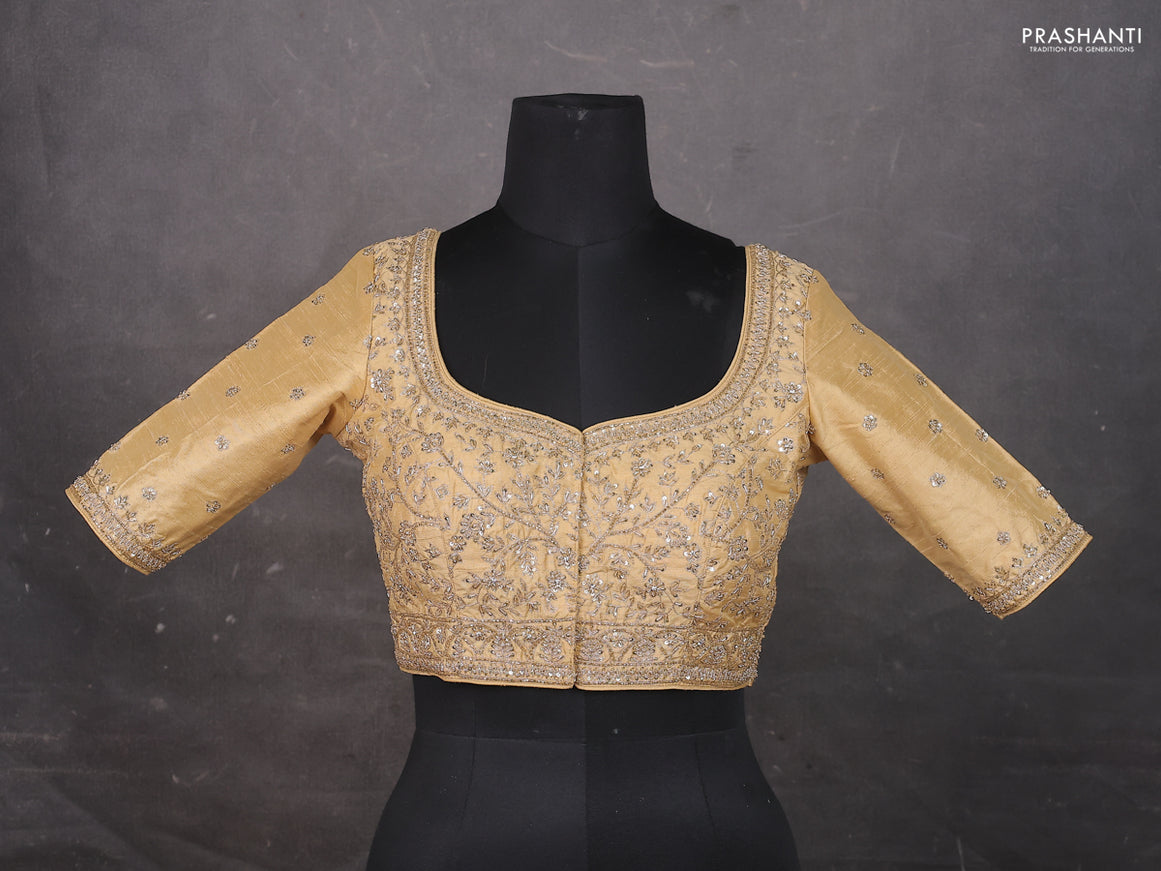 Sandal Raw silk Embroidery Readymade Blouse