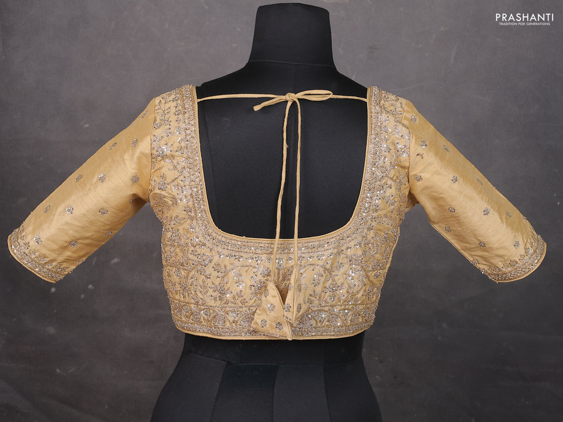 Sandal Raw silk Embroidery Readymade Blouse