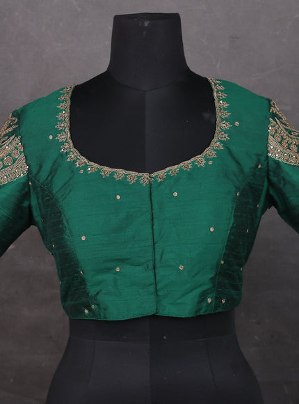 Green Raw silk Embroidery Readymade Blouse