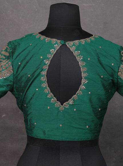 Green Raw silk Embroidery Readymade Blouse