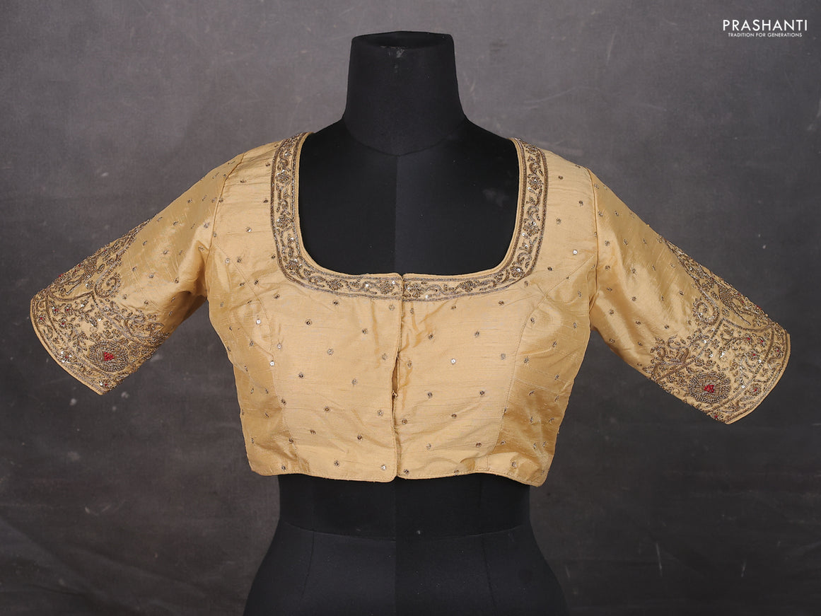 Sandal Raw silk Embroidery Readymade Blouse