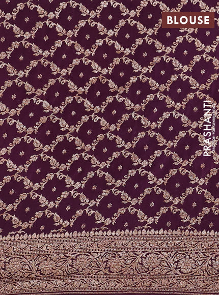 Pure Banarasi Crepe Partly Saree lime green and wine shade with allover woven buttas and woven border