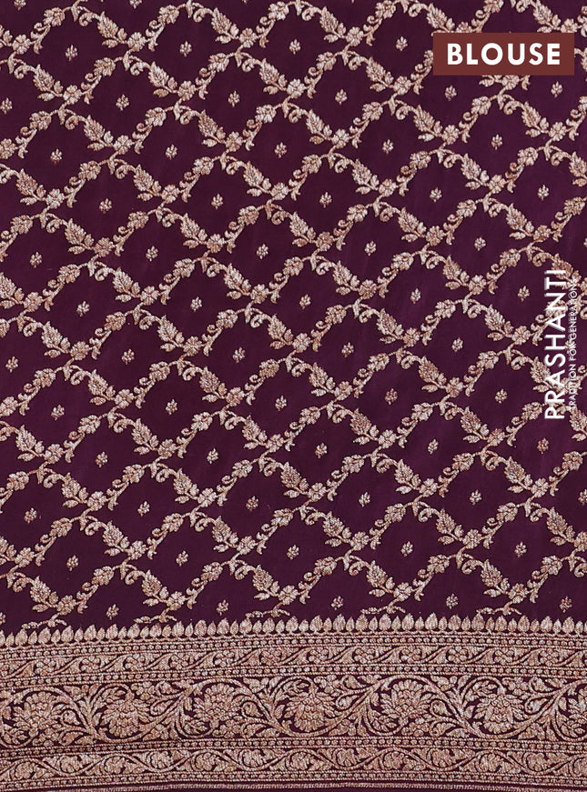 Pure Banarasi Crepe Partly Saree lime green and wine shade with allover woven buttas and woven border