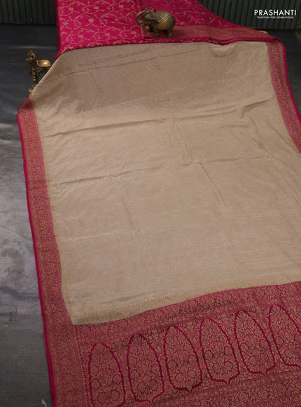 Pure Banarasi Crepe Partly Saree beige and pink with allover woven buttas and woven border
