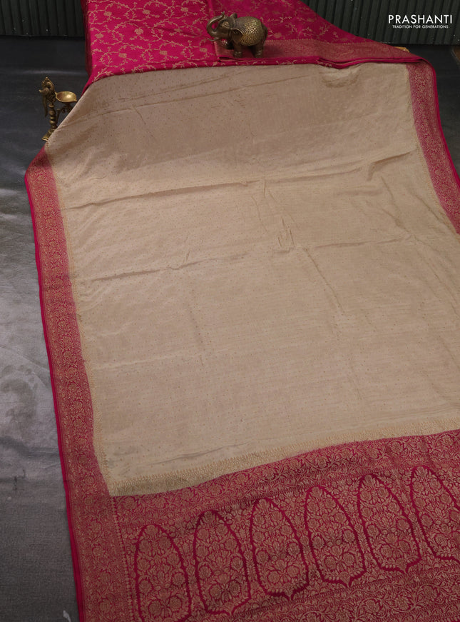 Pure Banarasi Crepe Partly Saree beige and pink with allover woven buttas and woven border