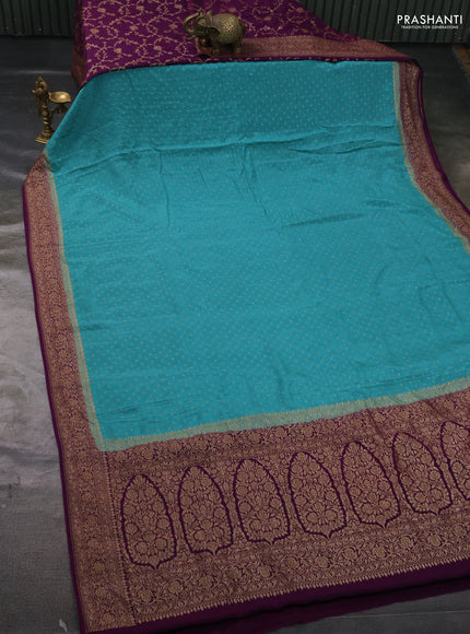 Pure Banarasi Crepe Partly Saree teal blue and purple with allover woven buttas and woven border