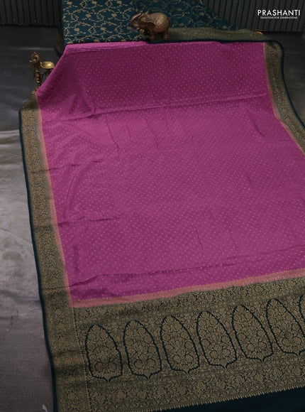 Pure Banarasi Crepe Partly Saree mauve pink and dark green with allover woven buttas and woven border