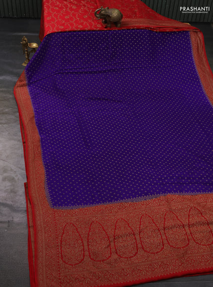 Pure Banarasi Crepe Partly Saree blue and red with allover woven buttas and woven border
