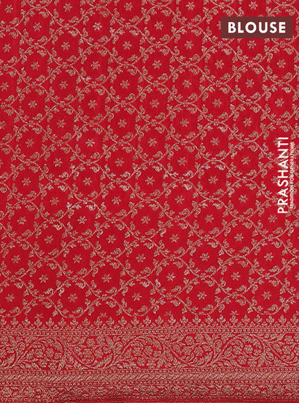 Pure Banarasi Crepe Partly Saree blue and red with allover woven buttas and woven border