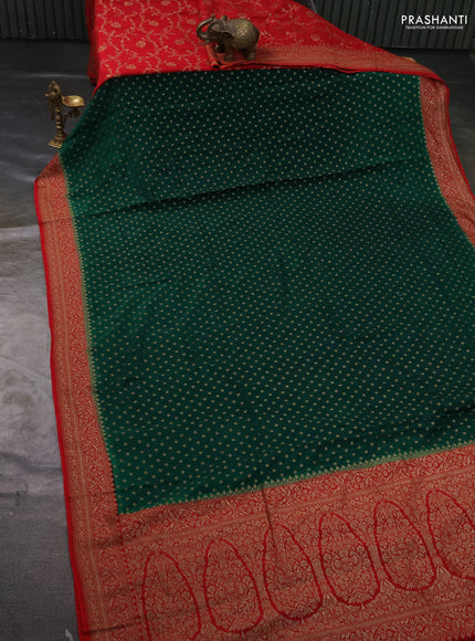 Pure Banarasi Crepe Partly Saree green and red with allover woven buttas and woven border