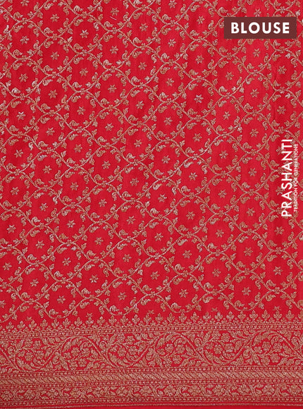 Pure Banarasi Crepe Partly Saree green and red with allover woven buttas and woven border