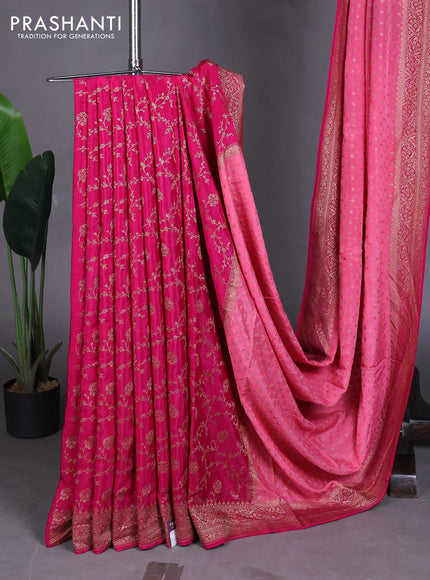 Pure Banarasi Crepe Partly Saree pastel pink and pink with allover woven buttas and woven border