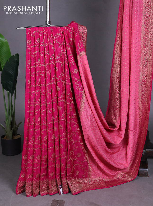 Pure Banarasi Crepe Partly Saree pastel pink and pink with allover woven buttas and woven border