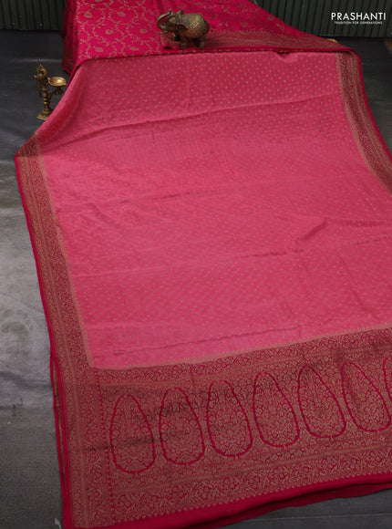 Pure Banarasi Crepe Partly Saree pastel pink and pink with allover woven buttas and woven border
