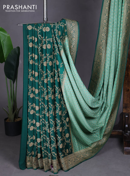 Pure Banarasi Crepe Partly Saree pastel green and teal green with allover woven buttas and woven border