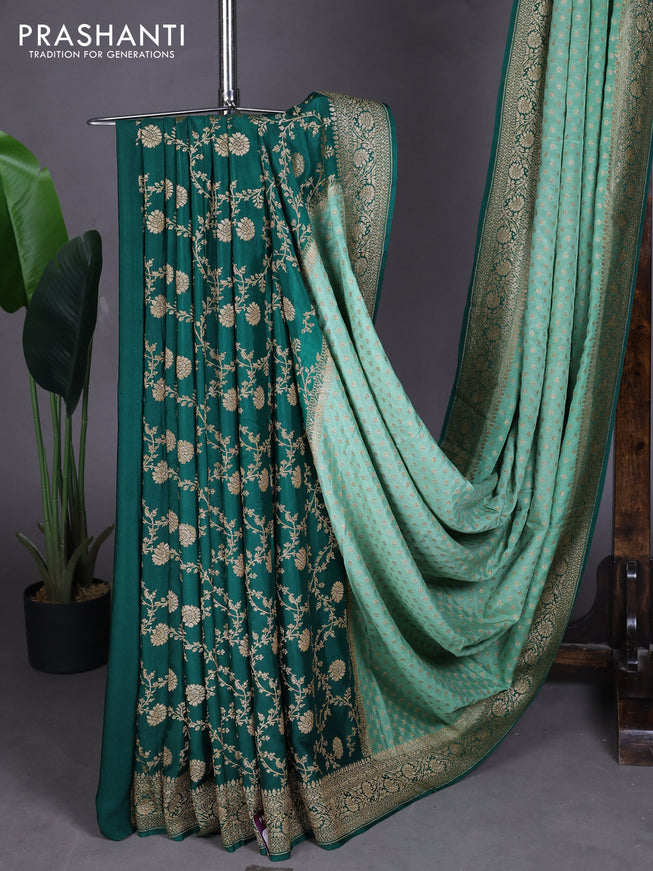 Pure Banarasi Crepe Partly Saree pastel green and teal green with allover woven buttas and woven border
