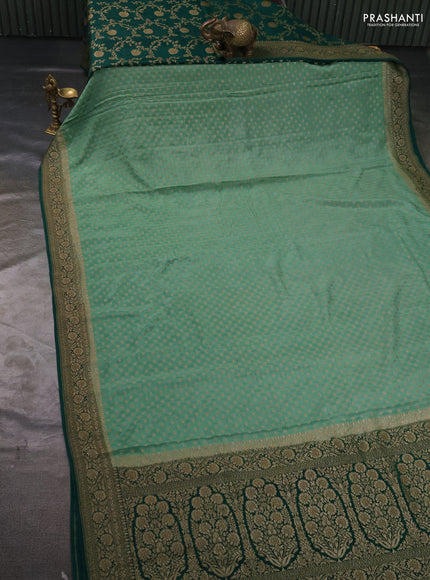 Pure Banarasi Crepe Partly Saree pastel green and teal green with allover woven buttas and woven border