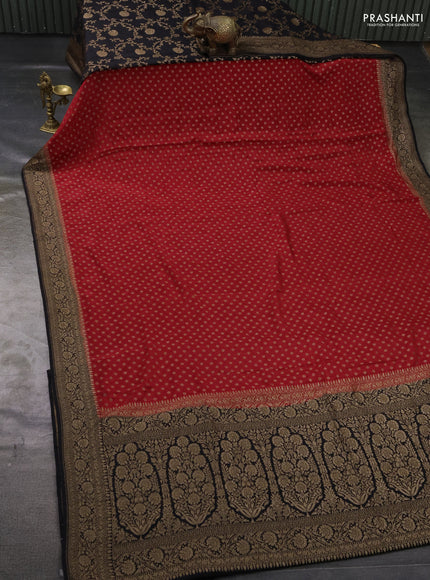 Pure Banarasi Crepe Partly Saree red and black with allover woven buttas and woven border