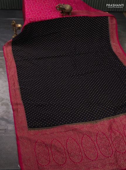 Pure Banarasi Crepe Partly Saree black and pink with allover woven buttas and woven border