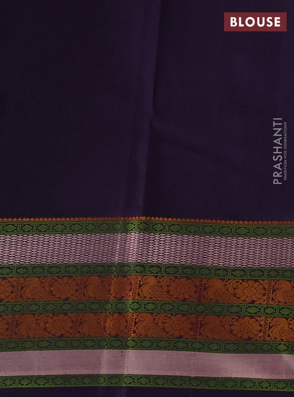 Pure kanchipuram silk saree cream and deep violet with thread woven buttas and temple design thread woven border