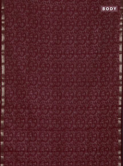 Semi raw silk saree maroon with allover geometric prints and zari woven border