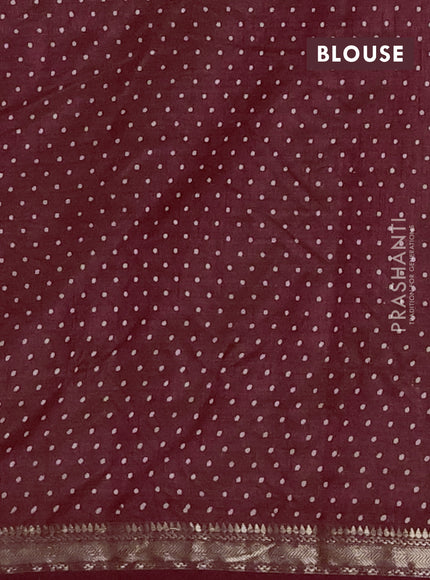 Semi raw silk saree maroon with allover geometric prints and zari woven border