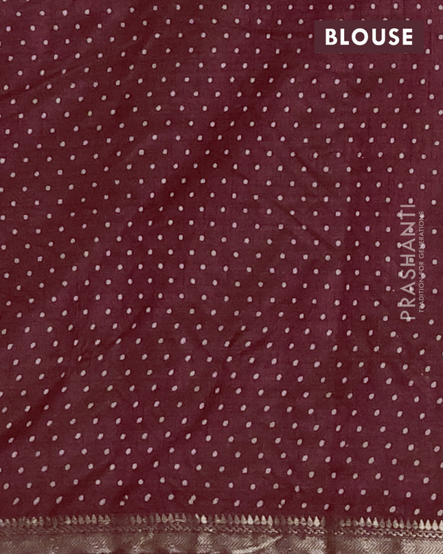 Semi raw silk saree maroon with allover geometric prints and zari woven border