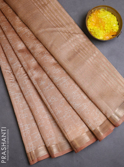 Semi raw silk saree sandal with allover geometric prints and zari woven border