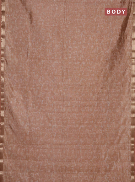 Semi raw silk saree sandal with allover geometric prints and zari woven border
