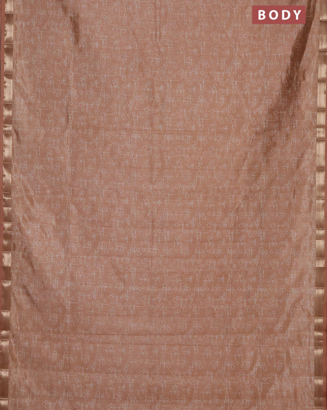 Semi raw silk saree sandal with allover geometric prints and zari woven border