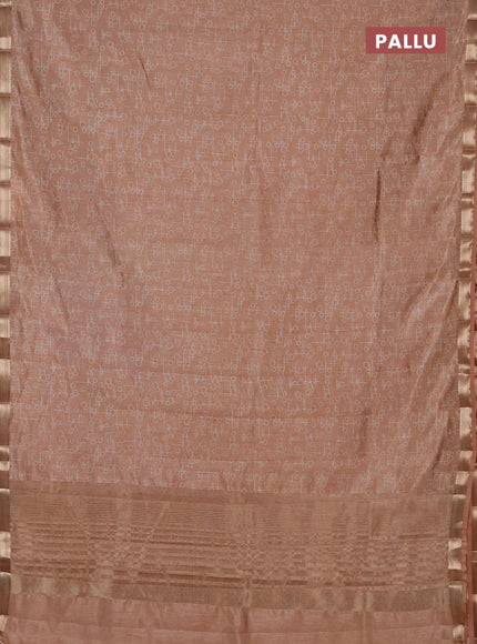 Semi raw silk saree sandal with allover geometric prints and zari woven border