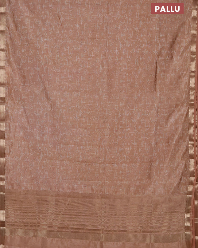 Semi raw silk saree sandal with allover geometric prints and zari woven border